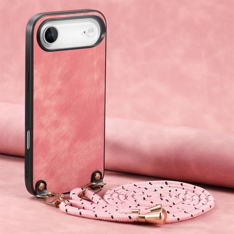 

For iPhone Air Vintage Leather PC Back Cover Phone Case with Crossbody Strap(Pink)