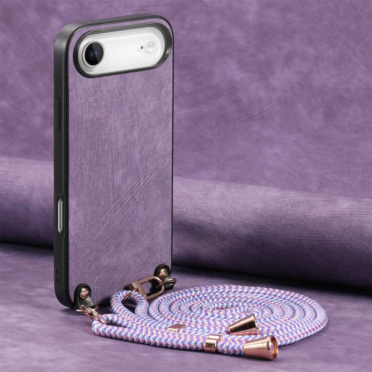 For iPhone Air Vintage Leather PC Back Cover Phone Case with Crossbody Strap(Purple)