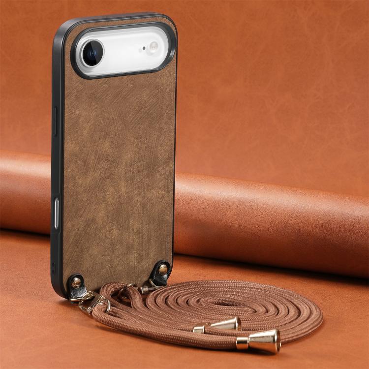 

For iPhone Air Vintage Leather PC Back Cover Phone Case with Crossbody Strap(Brown)