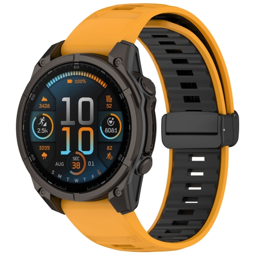 

For Garmin Fenix 8 AMOLED 47mm Two Color Magnetic Silicone Watch Band(Orange+Black)