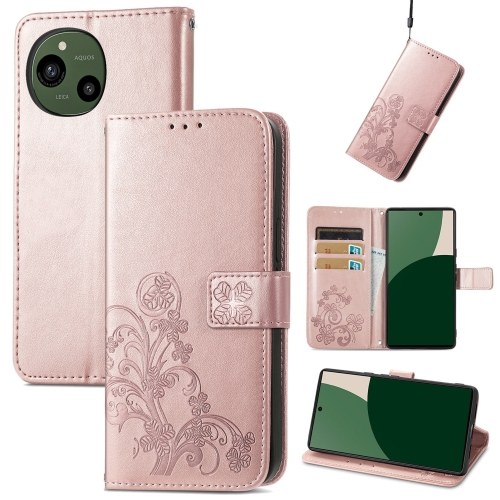 

For Sharp Aquos R9 Four-leaf Clasp Embossed Buckle Leather Phone Case(Rose Gold)