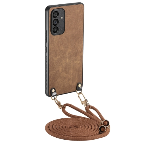 

For Samsung Galaxy S24 5G Vintage Leather PC Back Cover Phone Case with Crossbody Strap(Brown)