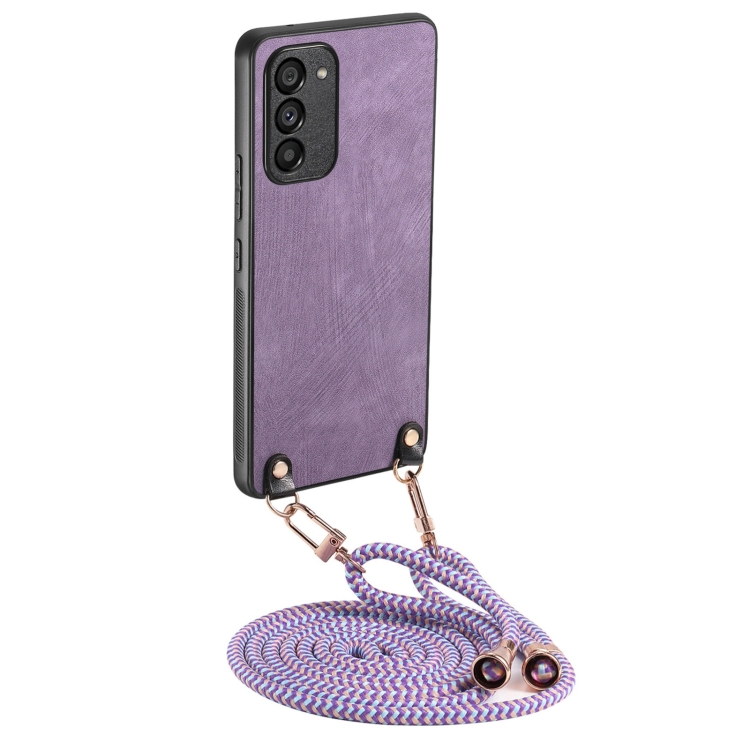 

For Samsung Galaxy S22+ 5G Vintage Leather PC Back Cover Phone Case with Crossbody Strap(Purple)