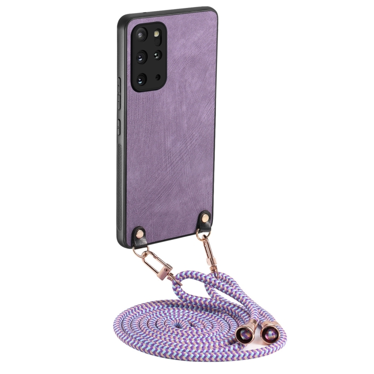 

For Samsung Galaxy S20+ Vintage Leather PC Back Cover Phone Case with Crossbody Strap(Purple)