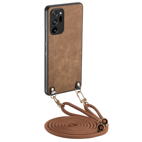 

For Samsung Galaxy Note20 Ultra Vintage Leather PC Back Cover Phone Case with Crossbody Strap(Brown)