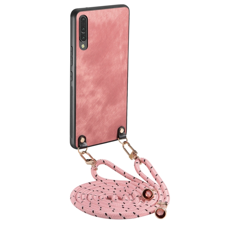 

For Samsung Galaxy A70 / A70s Vintage Leather PC Back Cover Phone Case with Crossbody Strap(Pink)