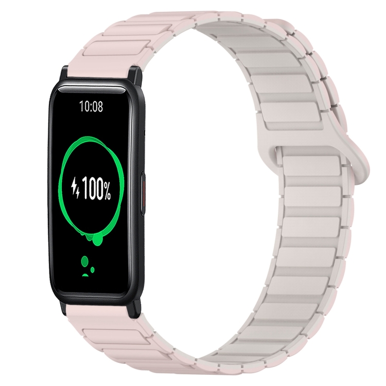 

For Honor Watch ES Dual Color Magnetic Buckle 20mm Silicone Watch Band(Pink+Starlight)