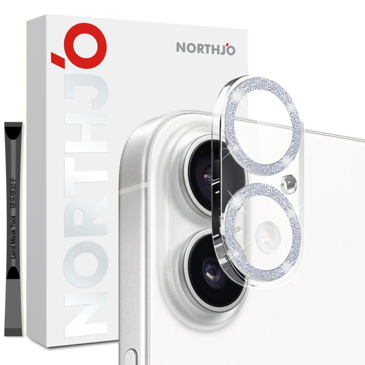 

For iPhone 17 NORTHJO Camera Lens Protector Glitter Ring 3D Tempered Glass Film(Silver)