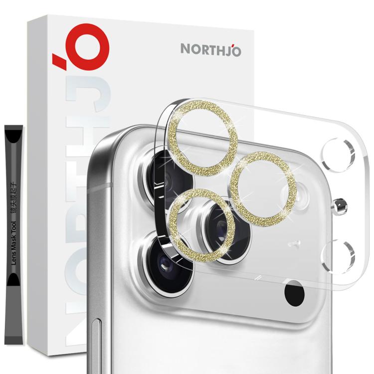 

For iPhone 17 Pro NORTHJO Camera Lens Protector Glitter Ring 3D Tempered Glass Film(Gold)