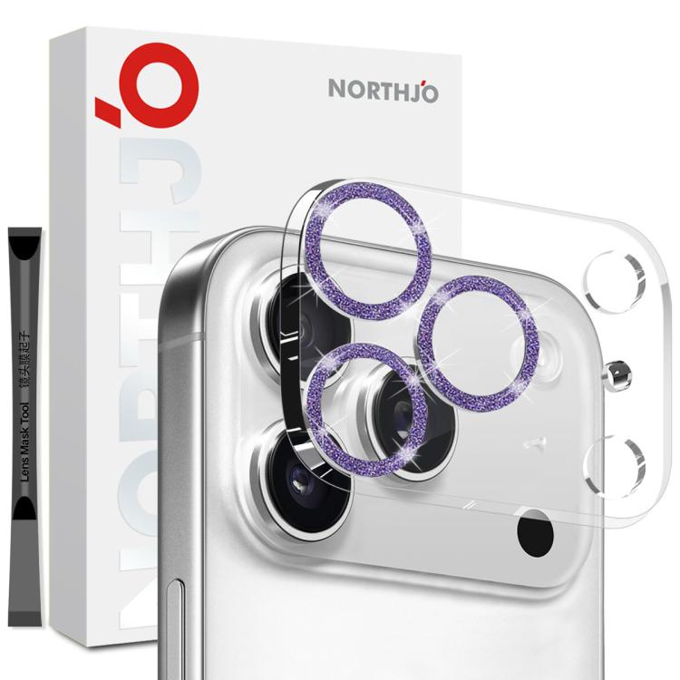 

For iPhone 17 Pro NORTHJO Camera Lens Protector Glitter Ring 3D Tempered Glass Film(Purple)