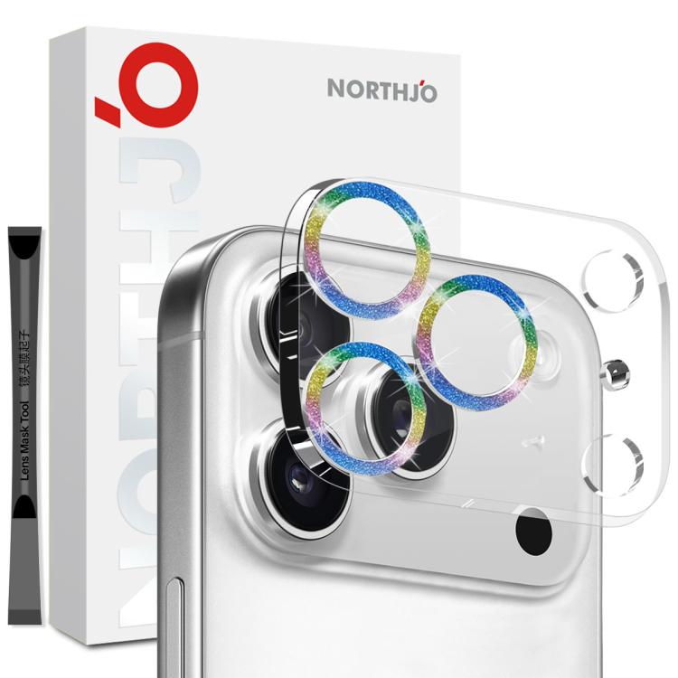 

For iPhone 17 Pro NORTHJO Camera Lens Protector Glitter Ring 3D Tempered Glass Film(Colorful)
