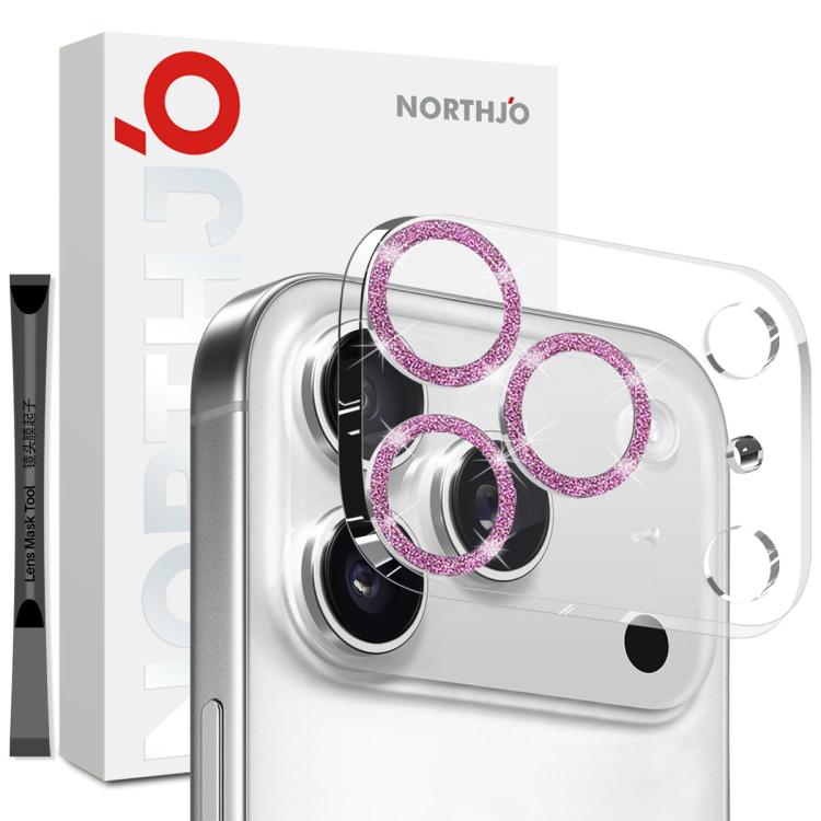 

For iPhone 17 Pro Max NORTHJO Camera Lens Protector Glitter Ring 3D Tempered Glass Film(Pink)