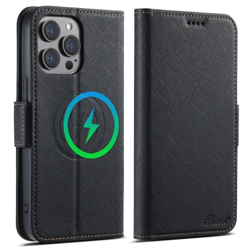 

For iPhone 15 Pro Suteni J08 Multifunctional Cross Texture MagSafe Leather Phone Case(Black)
