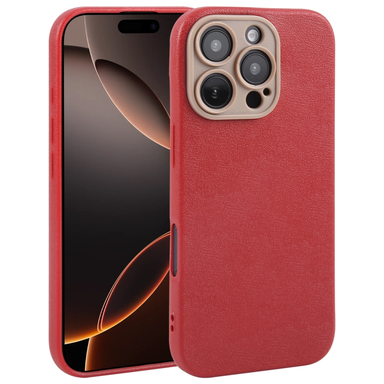 Pour iPhone 16 Pro Étui de téléphone en similicuir uni (rouge)