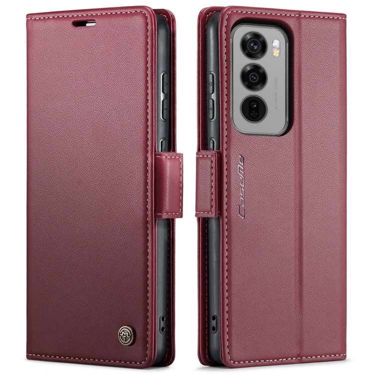 

For OPPO Reno12 5G Global CaseMe 023 Butterfly Buckle Litchi Texture RFID Anti-theft Leather Phone Case(Red)