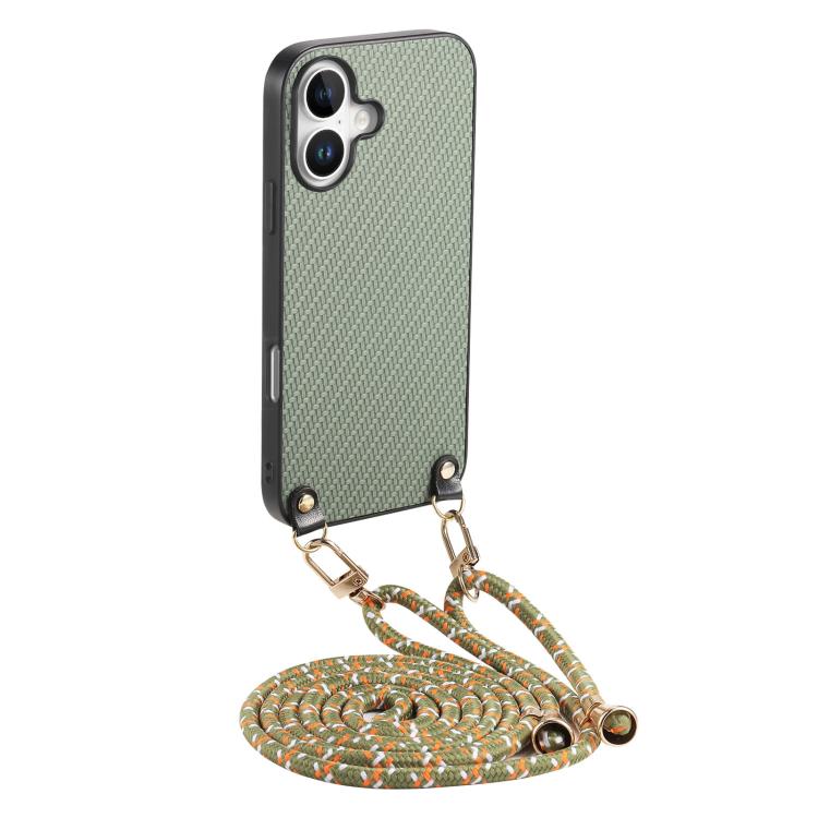 

For iPhone 17 Carbon Fiber Texture Leather Back Phone Case with Crossbody Strap(Green)