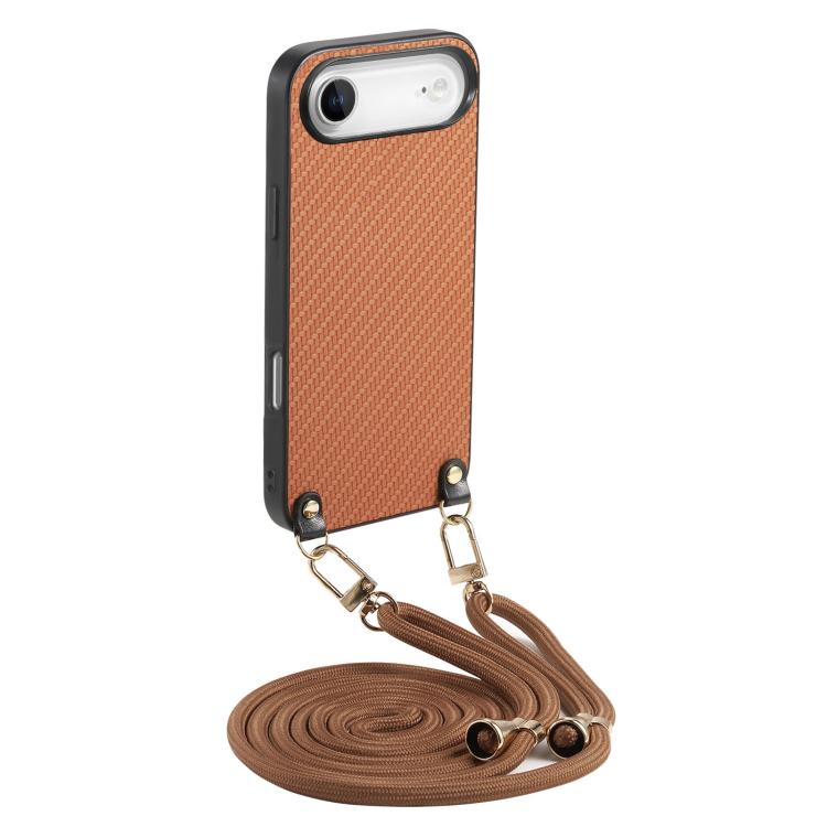 

For iPhone Air Carbon Fiber Texture Leather Back Phone Case with Crossbody Strap(Brown)