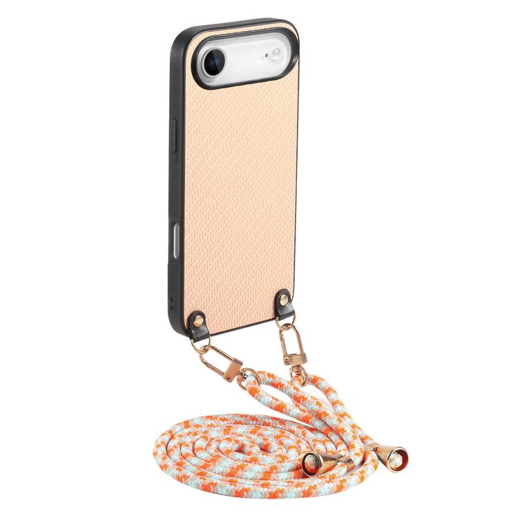

For iPhone Air Carbon Fiber Texture Leather Back Phone Case with Crossbody Strap(Khaki)