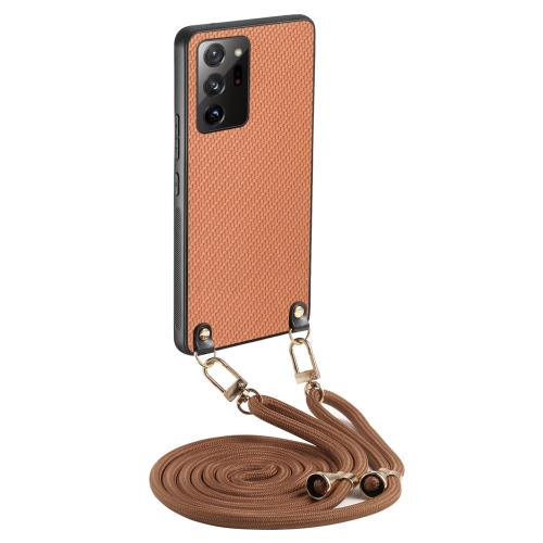 

For Samsung Galaxy Note20 Ultra Carbon Fiber Texture Leather Back Cover Phone Case with Crossbody Strap(Brown)