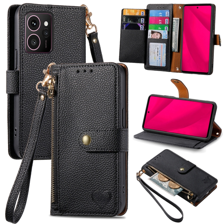 

For HMD Skyline Love Zipper Lanyard Leather Phone Case(Black)