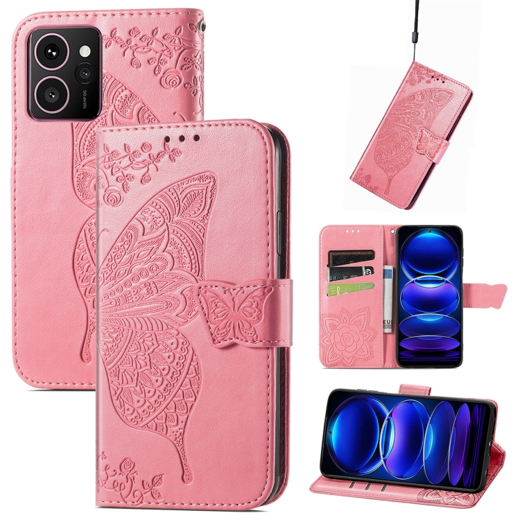 

For HMD Skyline Butterfly Love Flower Embossed Leather Phone Case(Pink)