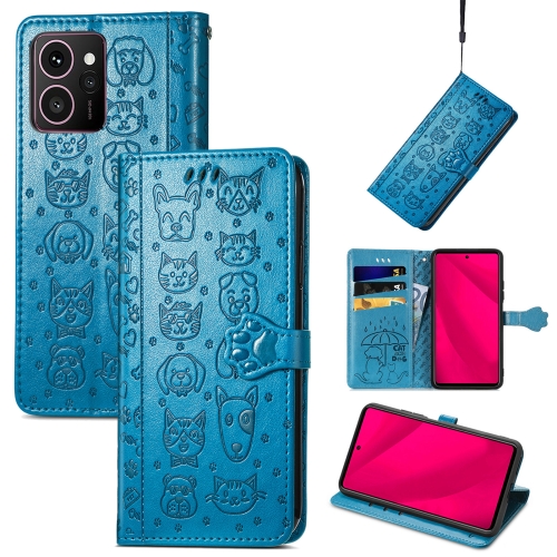 

For HMD Skyline Cat and Dog Embossed Leather Phone Case(Blue)