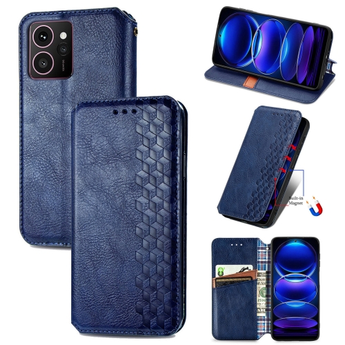 

For HMD Skyline Cubic Grid Pressed Magnetic Leather Phone Case(Blue)