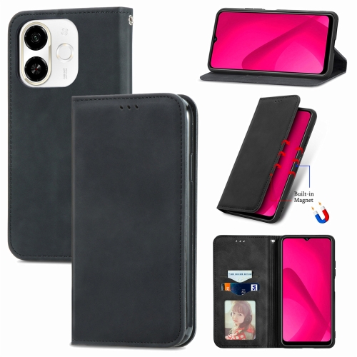 

For Tecno Spark 30C 5G Retro Skin Feel Magnetic Leather Phone Case(Black)