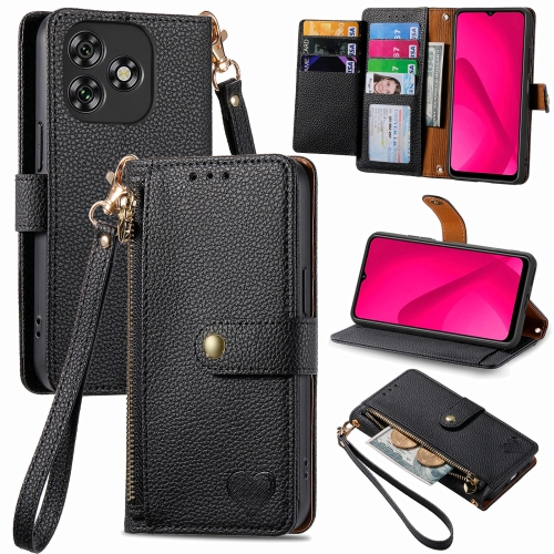 

For Oukitel C53 Love Zipper Lanyard Leather Phone Case(Black)