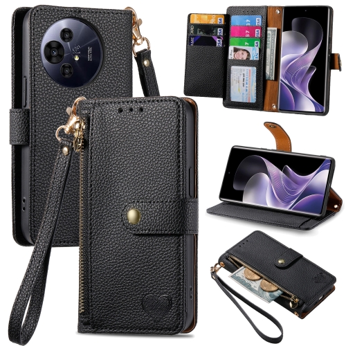 

For TCL 50 Pro NxtPaper Love Zipper Lanyard Leather Phone Case(Black)