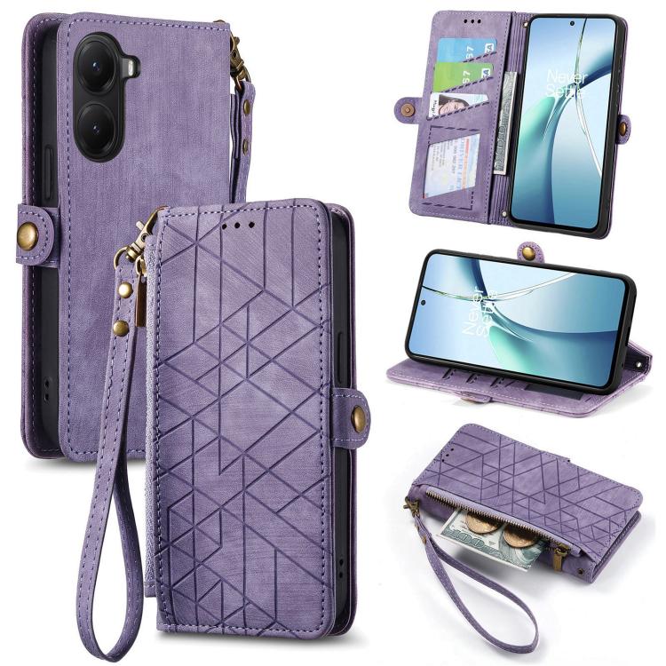 

For Redmi Turbo 4 Geometric Zipper Wallet Side Buckle Leather Phone Case(Purple)