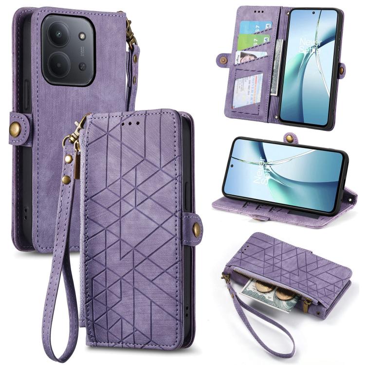 

For Redmi 15C 5G / 4G Glodal 171mm Geometric Zipper Wallet Side Buckle Leather Phone Case(Purple)