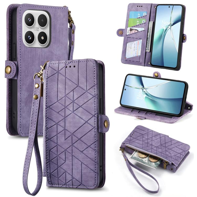 

For Xiaomi 17 Geometric Zipper Wallet Side Buckle Leather Phone Case(Purple)