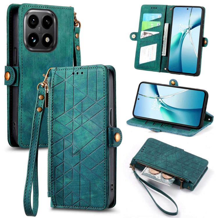 

For Xiaomi 15T Geometric Zipper Wallet Side Buckle Leather Phone Case(Green)