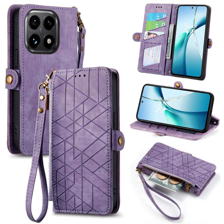 

For Xiaomi 15T Geometric Zipper Wallet Side Buckle Leather Phone Case(Purple)