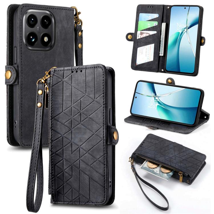 

For Xiaomi 15T Geometric Zipper Wallet Side Buckle Leather Phone Case(Black)