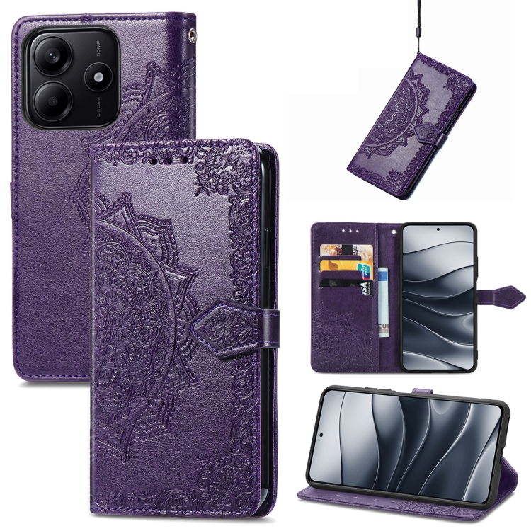 

For Xiaomi Redmi Note 14 5G Mandala Flower Embossed Leather Phone Case(Purple)