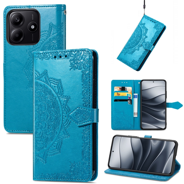 

For Xiaomi Redmi Note 14 5G Mandala Flower Embossed Leather Phone Case(Blue)