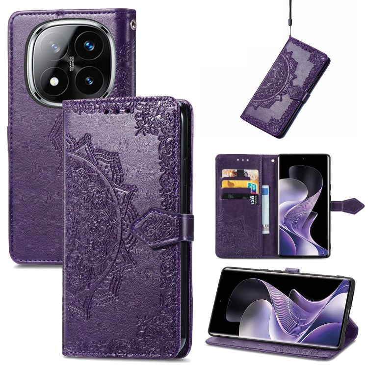 

For Xiaomi Redmi Note 14 Pro 5G Mandala Flower Embossed Leather Phone Case(Purple)
