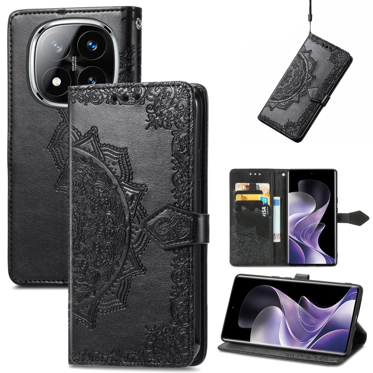 

For Xiaomi Redmi Note 14 Pro 5G Mandala Flower Embossed Leather Phone Case(Black)
