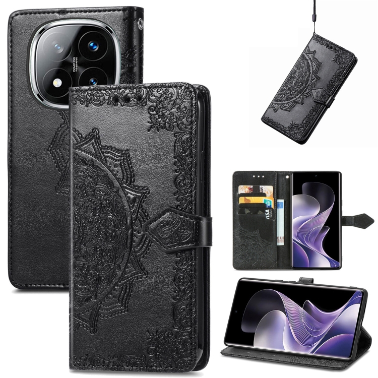 

For Xiaomi Redmi Note 14 Pro+ 5G Mandala Flower Embossed Leather Phone Case(Black)