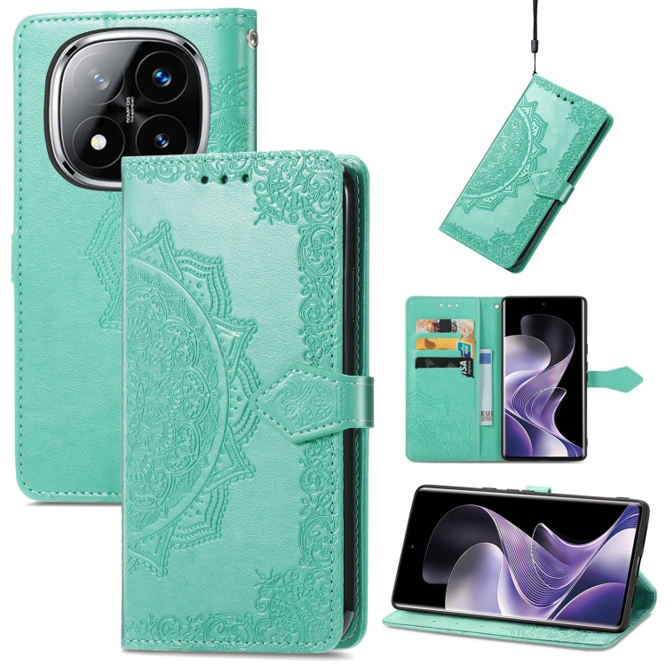 

For Xiaomi Redmi Note 14 Pro+ 5G Mandala Flower Embossed Leather Phone Case(Green)