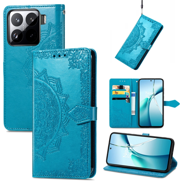 

For Xiaomi 15 Pro Mandala Flower Embossed Leather Phone Case(Blue)