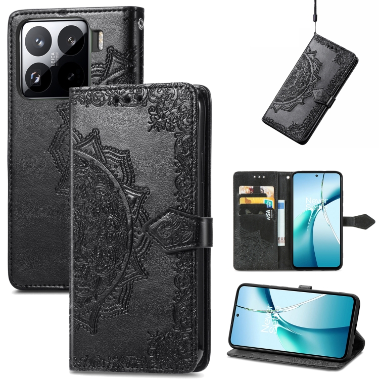

For Xiaomi 15 Pro Mandala Flower Embossed Leather Phone Case(Black)