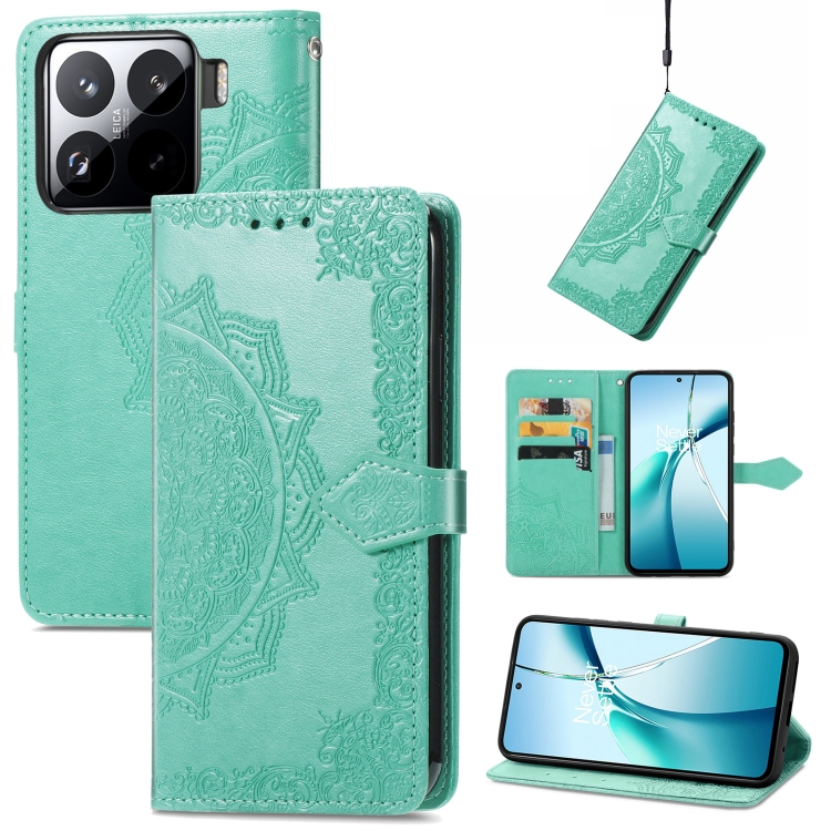 

For Xiaomi 15 Pro Mandala Flower Embossed Leather Phone Case(Green)