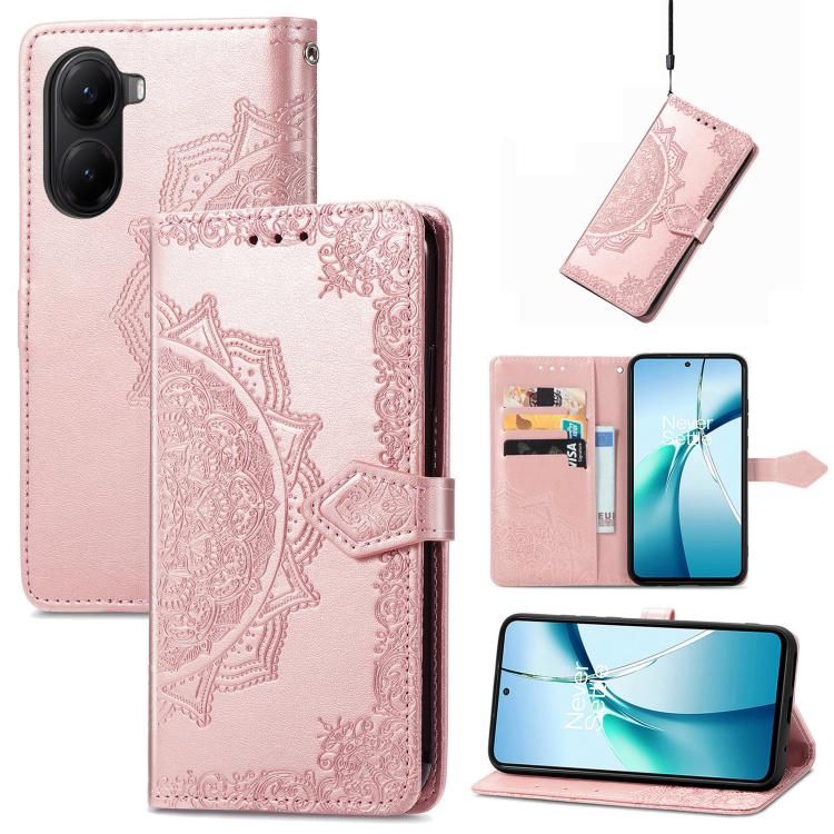 

For Redmi Turbo 4 Mandala Flower Embossed Leather Phone Case(Rose Gold)