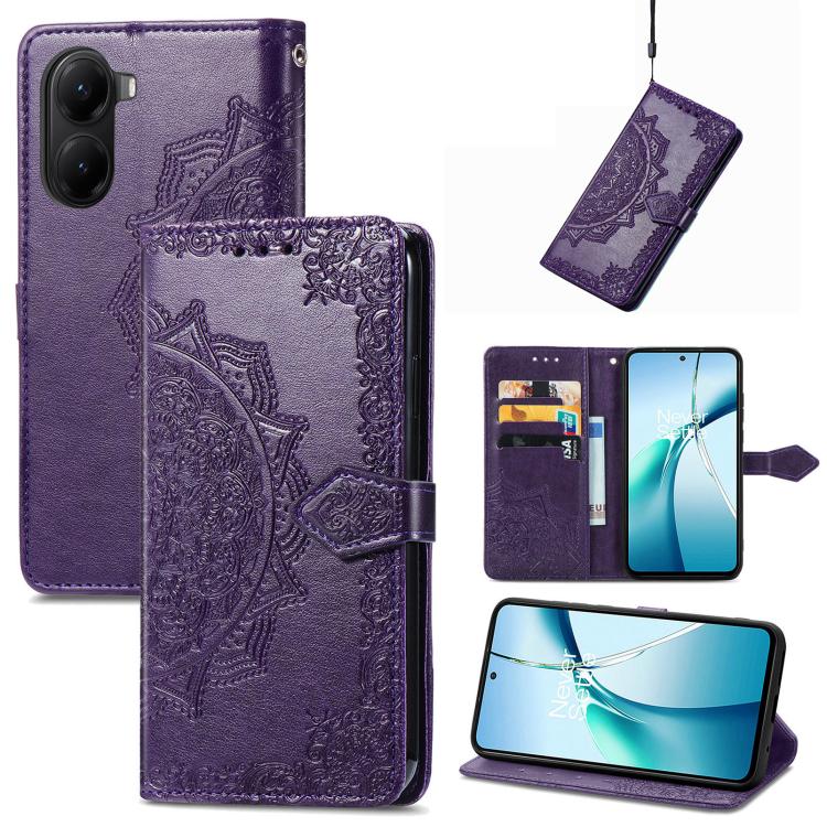 

For Redmi Turbo 4 Mandala Flower Embossed Leather Phone Case(Purple)