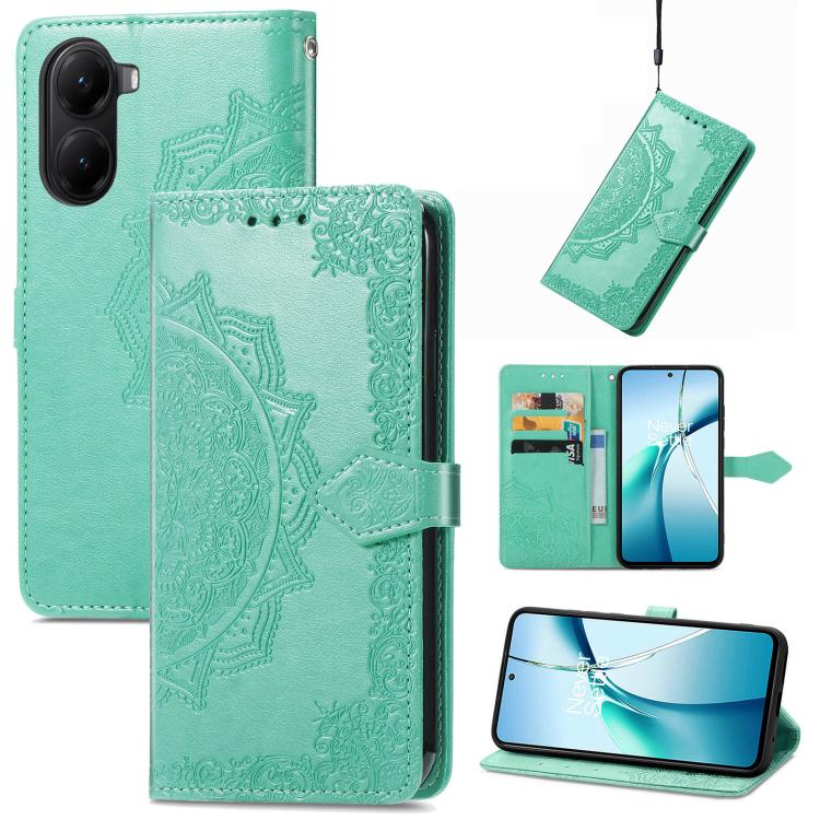 

For Redmi Turbo 4 Mandala Flower Embossed Leather Phone Case(Green)