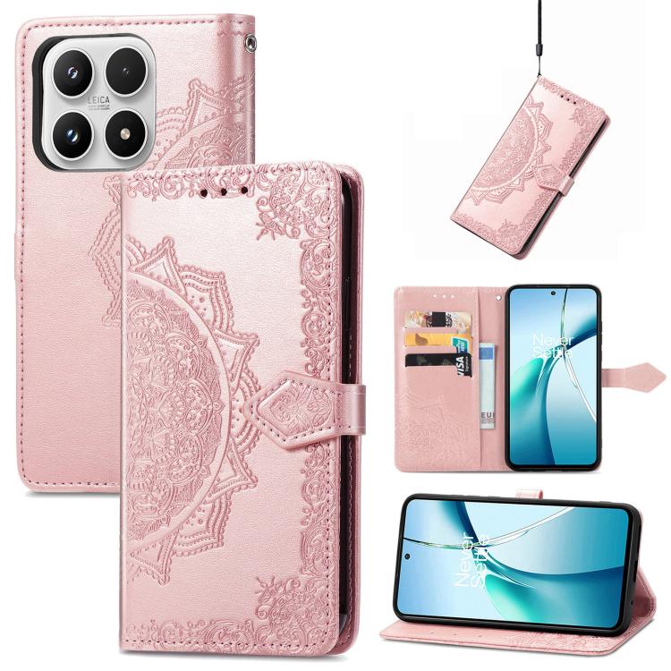 

For Xiaomi 17 Mandala Flower Embossed Leather Phone Case(Rose Gold)
