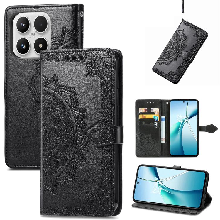 

For Xiaomi 17 Mandala Flower Embossed Leather Phone Case(Black)